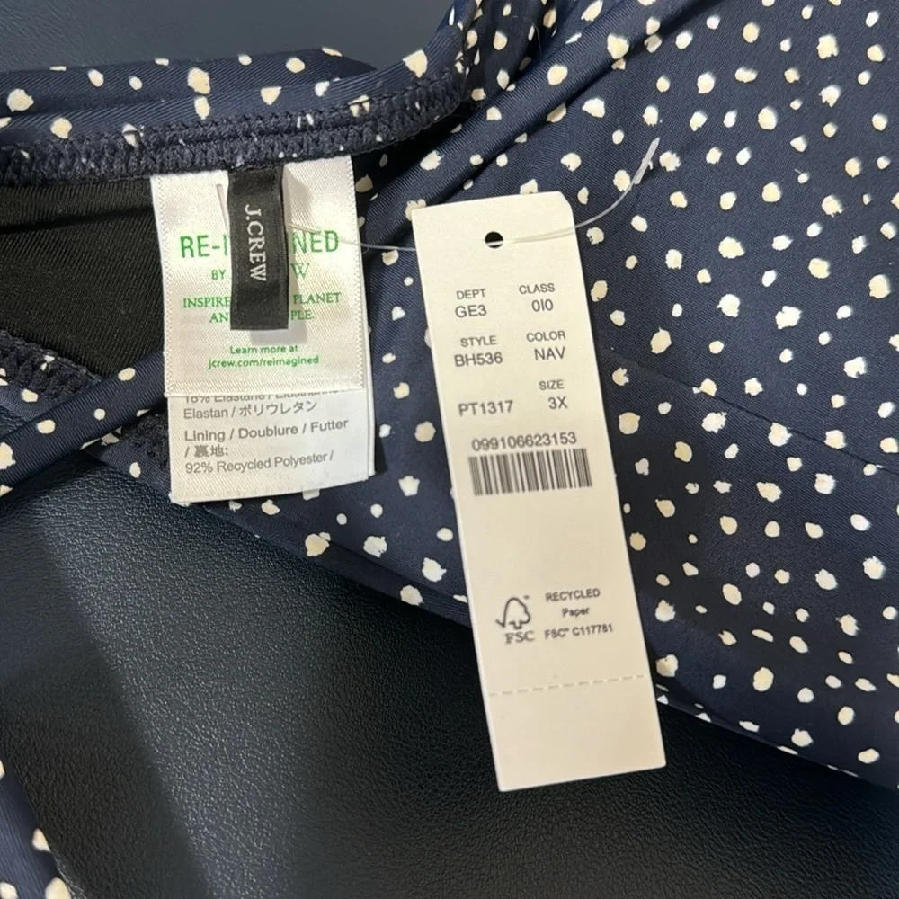 J. Crew Strappy Twist Bikini Top‎ Women's 3X Navy Dot New BH536